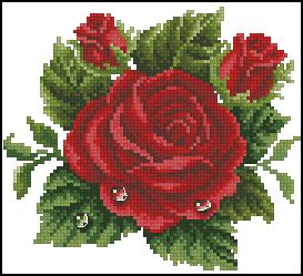 Схема Красная роза с каплями росы