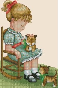 Схема Девочка с котятами