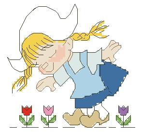 Схема Девочка нюхает цветы