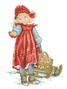 Схема Девочка с санками и яблоками