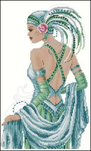 Схема Девушка в шляпке с голубыми перьями
