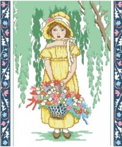 Схема Девочка с корзиной цветов
