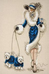 Схема Дама с собачками в синем / Great Scotts I