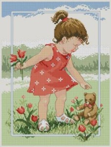 Схема Девочка с тюльпанами