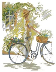 Схема Девушка на велосипеде с цветами