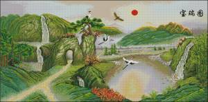 Схема Китайский пейзаж и журавли