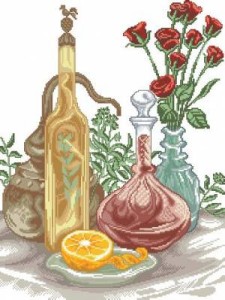 Схема Натюрморт с апельсином и розами