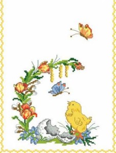 Схема Пасхальная дорожка с цыпленком и бабочками