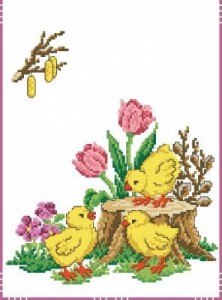 Схема Пасхальная дорожка с утятами и тюльпанами