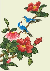 Схема Птицы на цветущих ветках 1