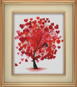 Схема Дерево красное с сердечками