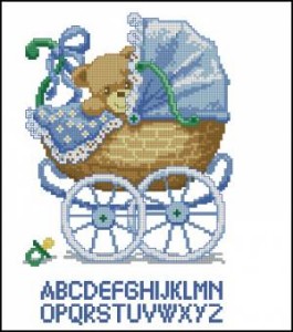 Схема Метрика для мальчика, Мишка в коляске