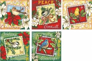 Схема Марки (открытки) с птичками