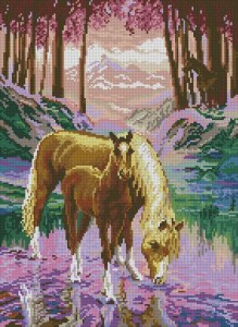 Схема Лошадь с жеребенком у воды