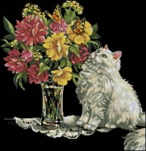 Схема Кот и цветы / Cat and flowers