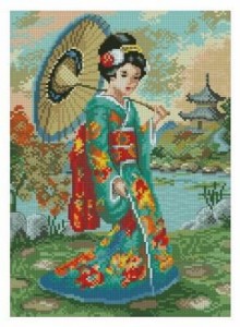 Схема Гейша в цветном кимоно