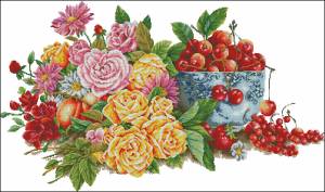 Схема Натюрморт с розами и ягодами